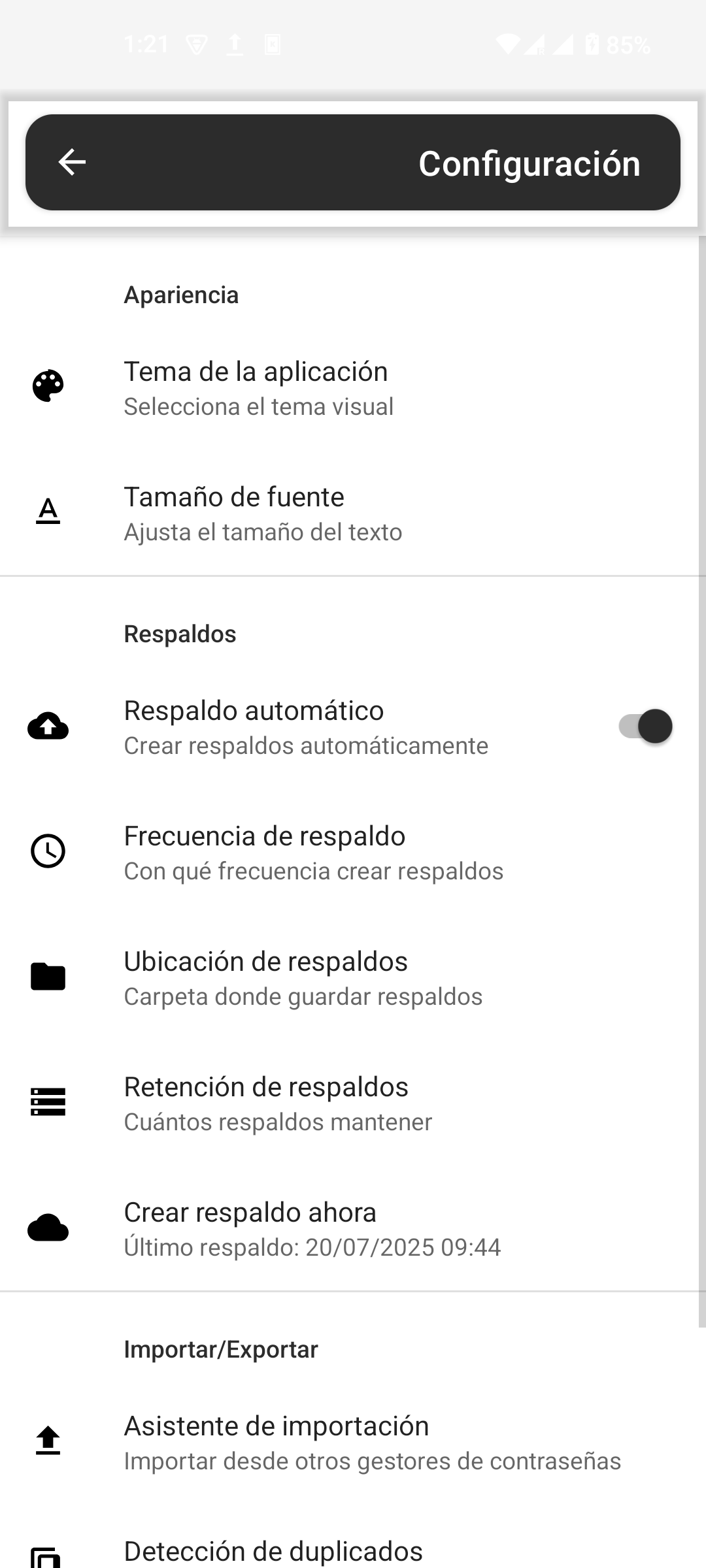Pantalla principal